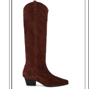RAYE Dark Brown Suede Heeled Boots